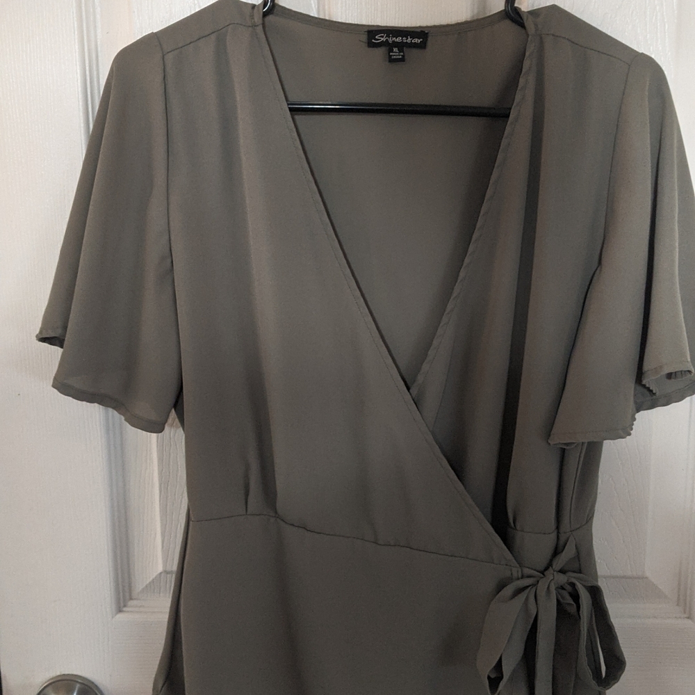 Light Green Flutter Sleeve Wrap Top
